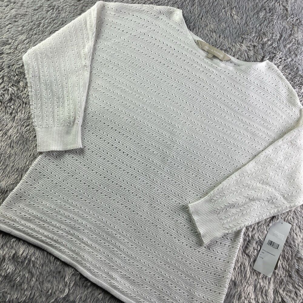 Chloe and Jasmine Sweater Womens Small Ivory Open Knit Pullover Boho Crew Neck